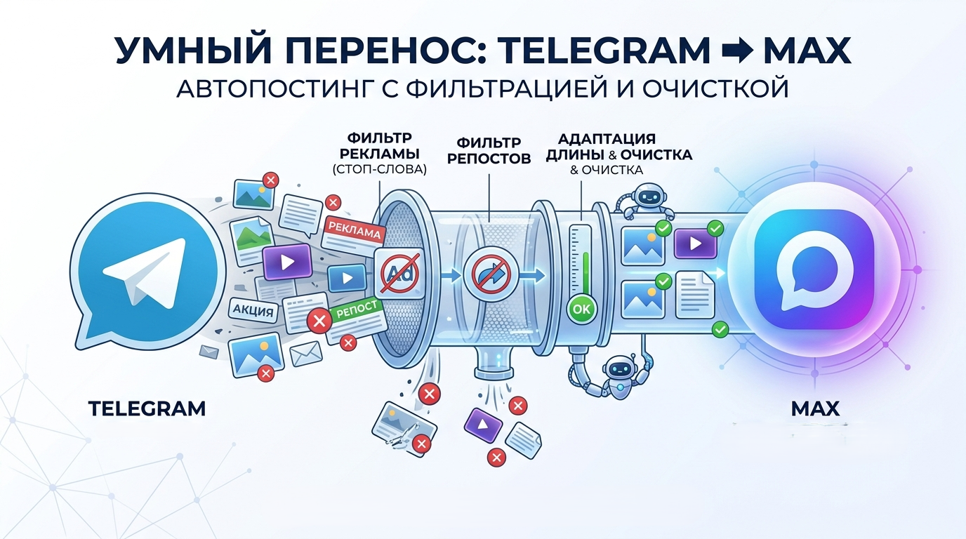 Как перенести канал в MAX без хаоса и рекламы: кросспостинг с фильтрами