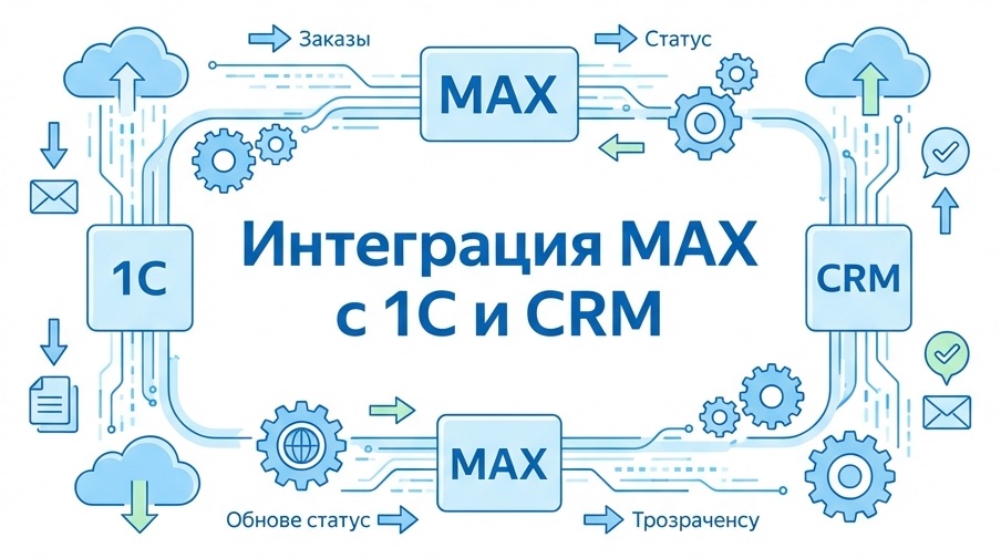 Интеграция MAX с 1С и CRM: автоматическая выгрузка заказов и статусов для клиентов. (Прозрачность для клиента, автоматизация для компании)